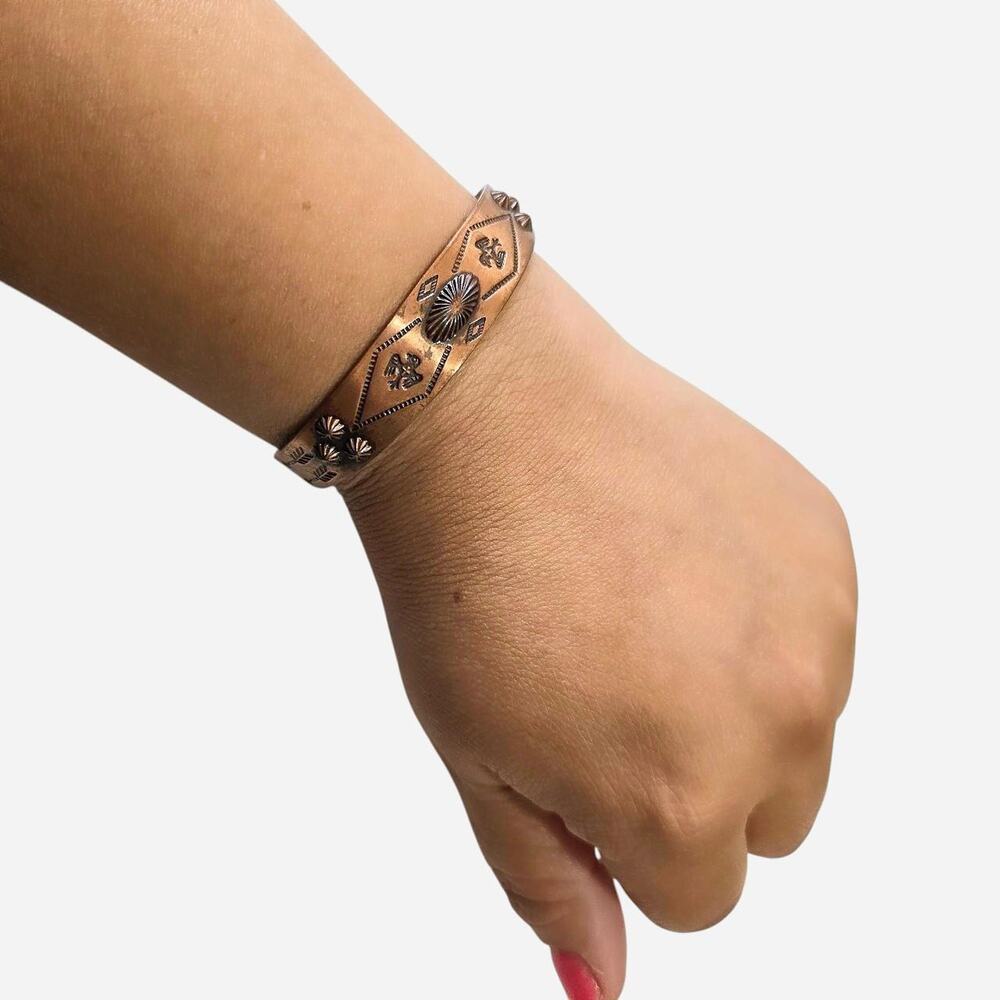 Vintage Southwestern Solid Copper Thunderbird Cuff Bracelet, Hand Stamped
